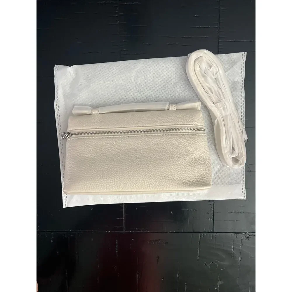 New Off White Grained Faux Leather Extra Pocket L19 Top Handle Crossbody Purse